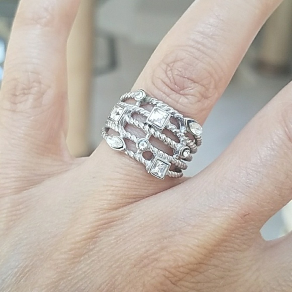 White gold plated over Brass Fashion Ring size 8